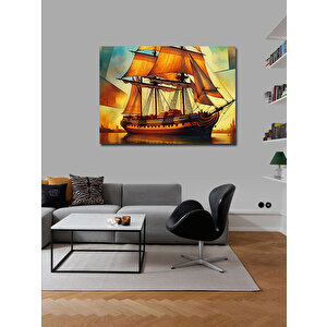 Kanvas Tablo Ahşap Yelkenli Gemi 70x100 cm