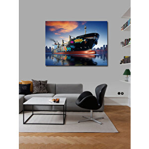 Kanvas Tablo Çiçekli Konteyner Gemisi 70x100 cm