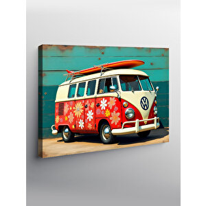 Kanvas Tablo Çiçek Desenli Retro Minibüs 70x100 cm