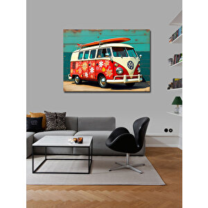 Kanvas Tablo Çiçek Desenli Retro Minibüs 70x100 cm