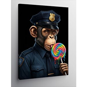 Kanvas Tablo Lolipoplu Polis Maymun 50x70 cm