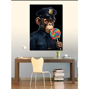 Kanvas Tablo Lolipoplu Polis Maymun 50x70 cm