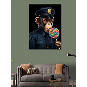Kanvas Tablo Lolipoplu Polis Maymun 50x70 cm