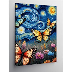 Kanvas Tablo Yıldızlı Gece Ve Kelebekler 70x100 cm