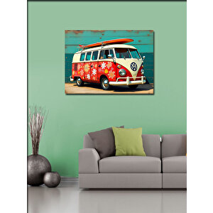 Kanvas Tablo Çiçek Desenli Retro Minibüs 100x140 cm