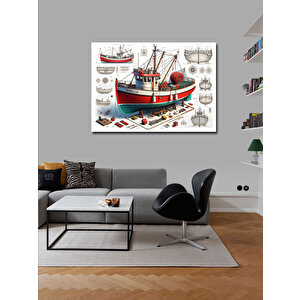 Kanvas Tablo Balıkçı Teknesi Çizimi 100x140 cm