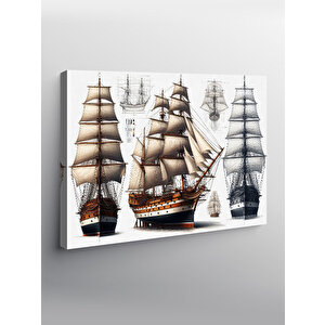Kanvas Tablo Ahşap Yelkenli Gemiler 70x100 cm