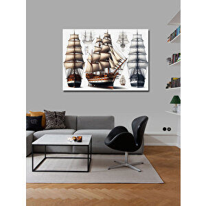 Kanvas Tablo Ahşap Yelkenli Gemiler 70x100 cm