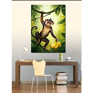 Kanvas Tablo Muz Tutan Maymun 50x70 cm