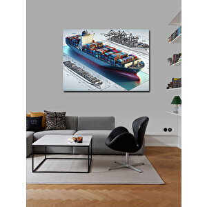 Kanvas Tablo Konteyner Gemisi Çizimi 70x100 cm