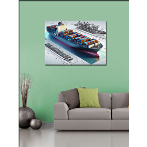Kanvas Tablo Konteyner Gemisi Çizimi 70x100 cm