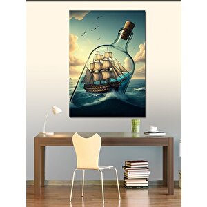 Kanvas Tablo Şişede Yelkenli Gemi 100x140 cm