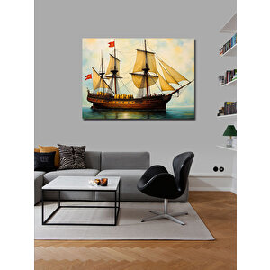 Kanvas Tablo Ahşap Yelkenli Gemi 70x100 cm