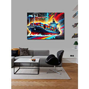 Kanvas Tablo Neon Işıklı Yük Gemisi 70x100 cm