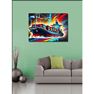 Kanvas Tablo Neon Işıklı Yük Gemisi 70x100 cm