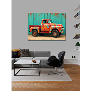 Kanvas Tablo Çiçek Desenli Kırmızı Kamyonet 50x70 cm
