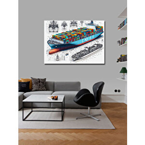 Kanvas Tablo Konteyner Gemisi Teknik Çizimi 100x140 cm