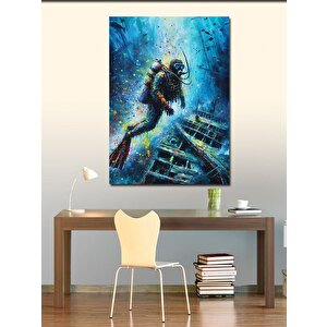 Kanvas Tablo Dalgıç Ve Gemi Enkazı 70x100 cm