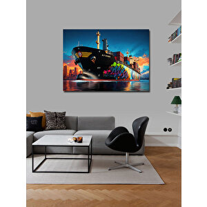 Kanvas Tablo Grafitili Konteyner Gemisi 50x70 cm