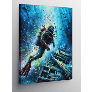 Kanvas Tablo Dalgıç Ve Gemi Enkazı 100x140 cm