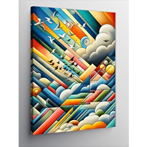 Kanvas Tablo Bulutlar Martılar Ve Desenler 70x100 cm