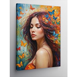Kanvas Tablo Kelebekler Ve Kadın 100x140 cm