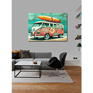 Kanvas Tablo Çiçek Desenli Retro Minibüs 100x140 cm