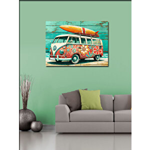 Kanvas Tablo Çiçek Desenli Retro Minibüs 100x140 cm