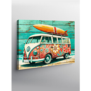 Kanvas Tablo Çiçek Desenli Retro Minibüs 50x70 cm