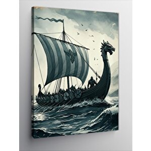 Kanvas Tablo Fırtınada Viking Gemisi 100x140 cm