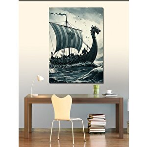Kanvas Tablo Fırtınada Viking Gemisi 100x140 cm