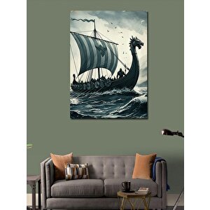 Kanvas Tablo Fırtınada Viking Gemisi 100x140 cm