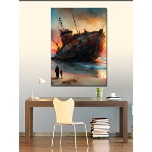 Kanvas Tablo Kıyıya Vurmuş Batık Gemi 70x100 cm
