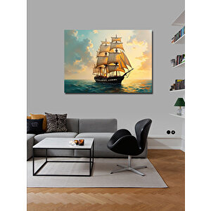 Kanvas Tablo Tarihi Yelkenli Gemi Çizimi 50x70 cm