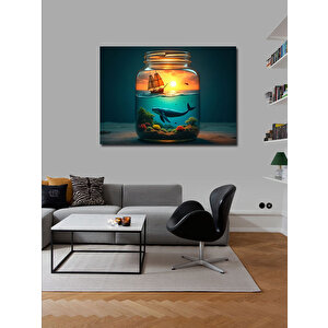 Kanvas Tablo İçinde Balık Olan Fener İllüstrasyonu 50x70 cm