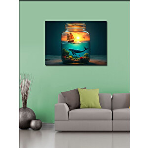 Kanvas Tablo İçinde Balık Olan Fener İllüstrasyonu 50x70 cm