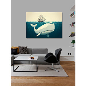 Kanvas Tablo Beyaz Balina Ve Gemi 70x100 cm