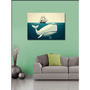 Kanvas Tablo Beyaz Balina Ve Gemi 70x100 cm