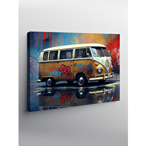 Kanvas Tablo Çiçek Desenli Retro Minibüs 70x100 cm