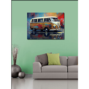 Kanvas Tablo Çiçek Desenli Retro Minibüs 100x140 cm