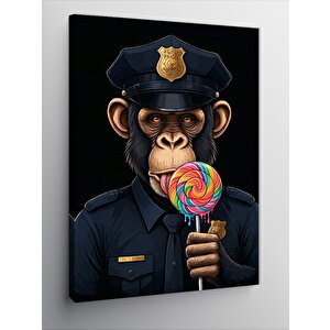 Kanvas Tablo Lolipop Yiyen Polis Maymun 50x70 cm