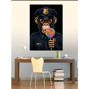 Kanvas Tablo Lolipop Yiyen Polis Maymun 50x70 cm