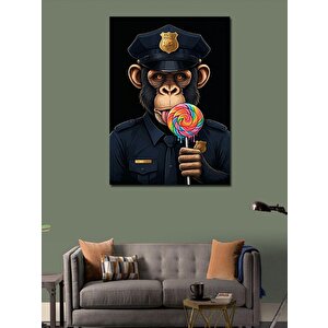 Kanvas Tablo Lolipop Yiyen Polis Maymun 50x70 cm