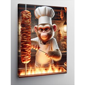 Kanvas Tablo Döner Çevirmesi Yapan Maymun 70x100 cm