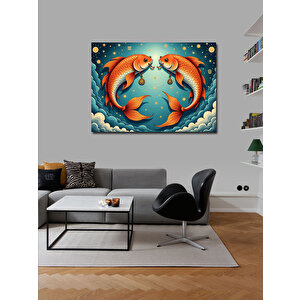 Kanvas Tablo Renkli Balıklar İllüstrasyonu 100x140 cm