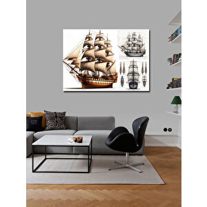 Kanvas Tablo Ahşap Yelkenli Gemiler 70x100 cm