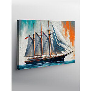 Kanvas Tablo Ahşap Yelkenli Gemi Çizimi 70x100 cm