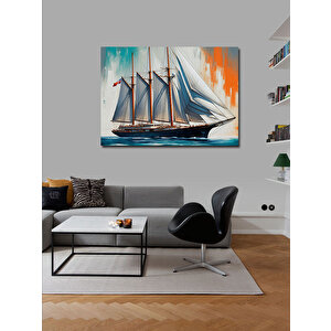 Kanvas Tablo Ahşap Yelkenli Gemi Çizimi 70x100 cm
