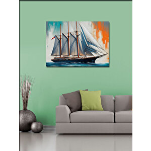 Kanvas Tablo Ahşap Yelkenli Gemi Çizimi 100x140 cm