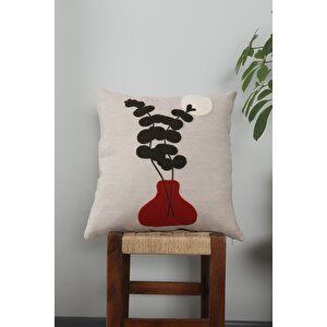 Vazo Desenli Punch Kırlent Kılıfı 43x43
